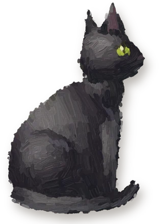 Jet, a small black cat, painted in oils