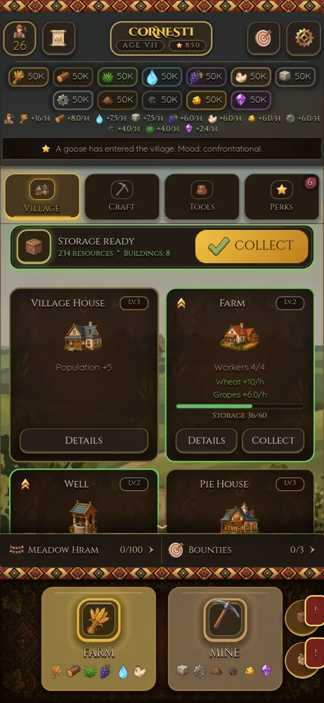 The village home screen