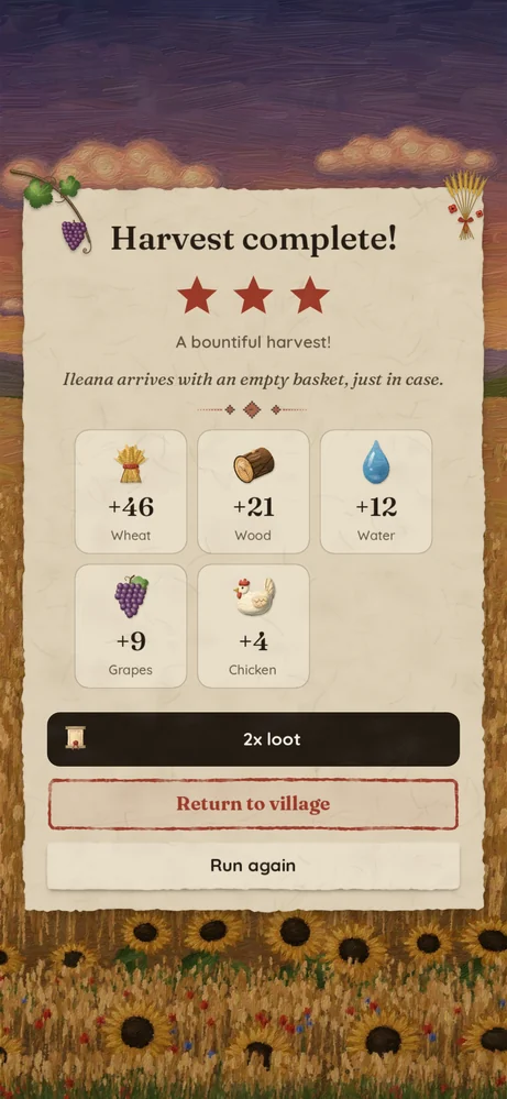 A three-star harvest result