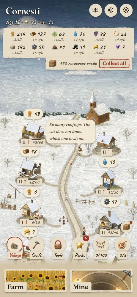The village under snow in winter