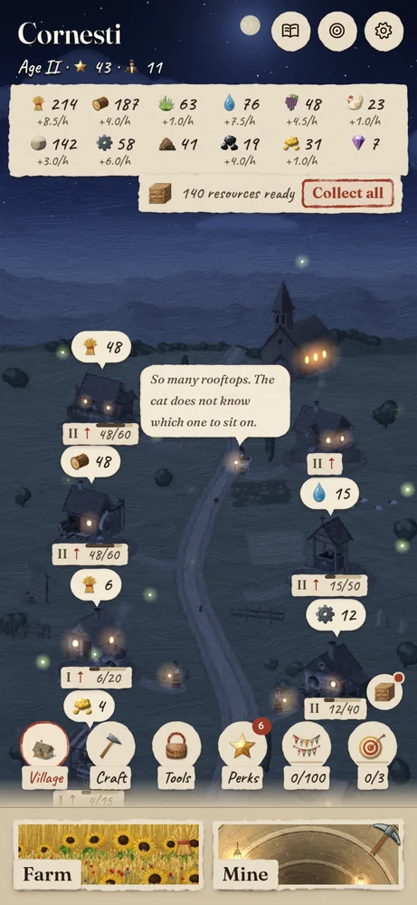 The village on a summer night, windows lit