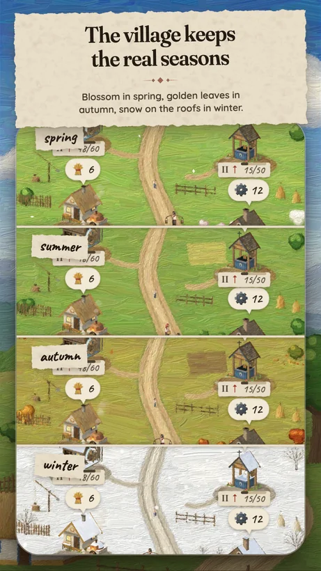 Store screenshot: the village keeps the real seasons