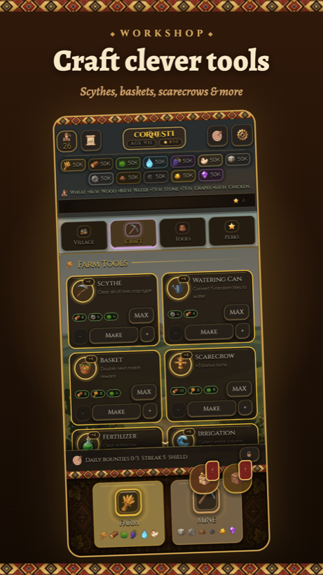 Craft clever upgrades — the crafting and forge screen