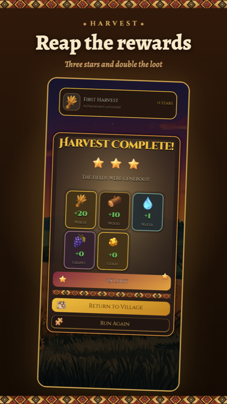 Collect village rewards — the harvest results screen