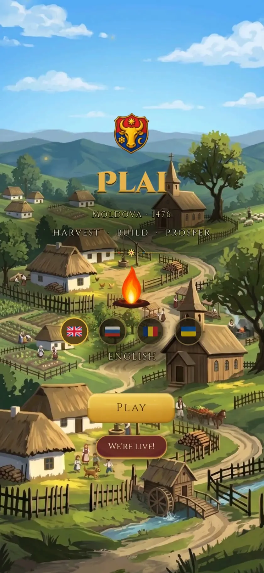 Plai trailer — the title screen over a painted Moldovan village